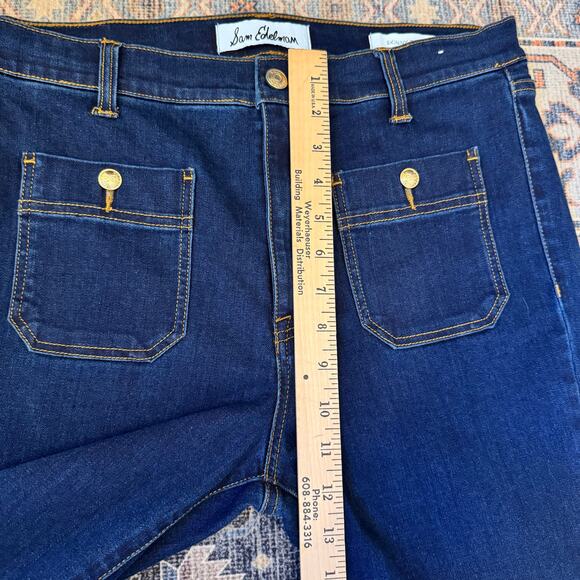Sam Edelman Skinny Flare-Leg Patch Pockets Pants Dark Wash Denim Jeans Size 30 - Picture 9 of 10